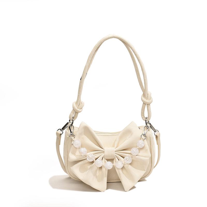 Bow Fashion Women's Small Bag Women's 2025 Spring New Versatile Simple Shoulder Messenger Bag Texture Dumpling Bag