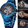 Fashion Automatic Mens Watches Luxury Mechanical Wristwatches Hollow Skeleton Watch with Stainless Steel Blue Montre Homme Uhren Montre