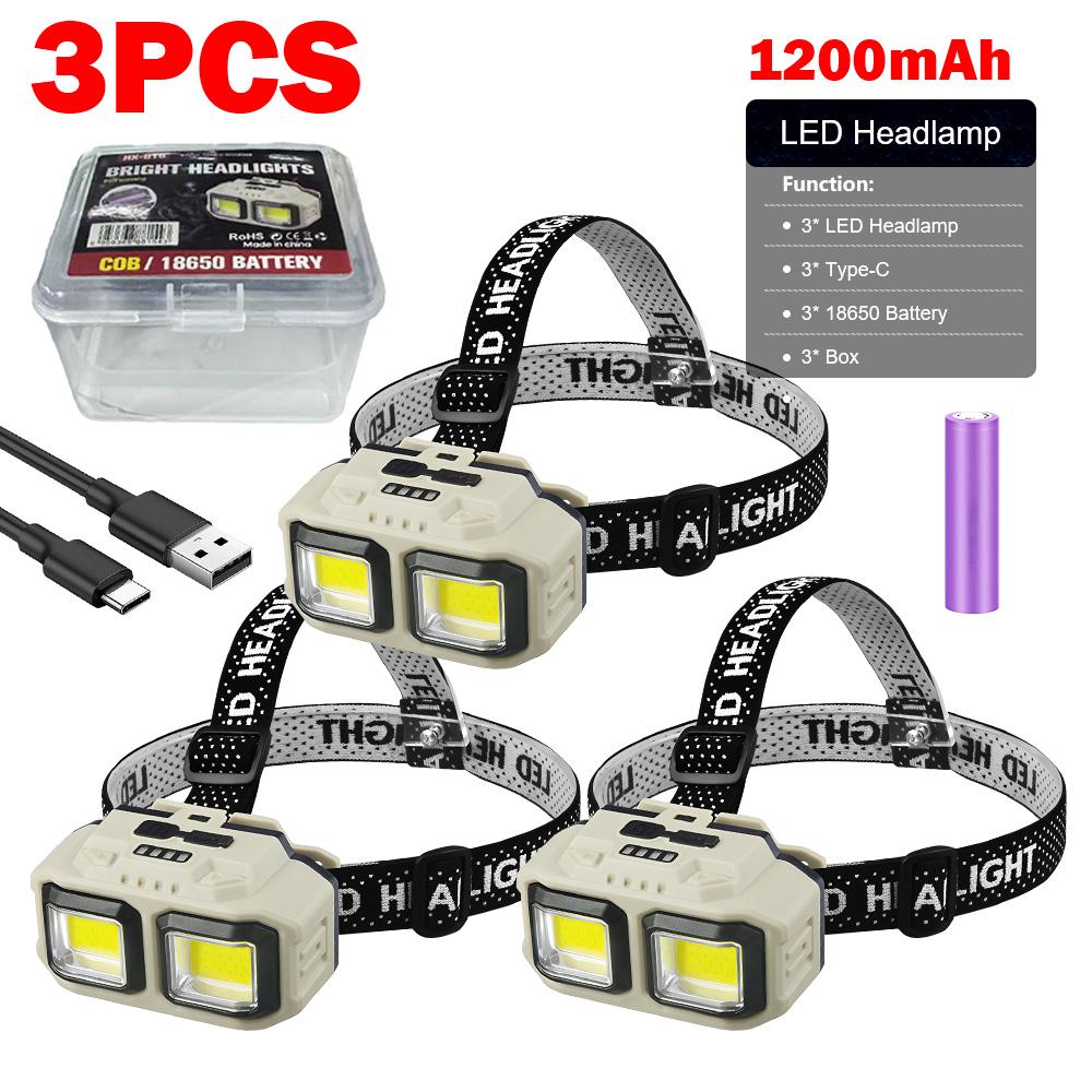 Мощный налобный фонарь COB LED, водонепроницаемый, с USB-C зарядкой, 18650, EDC, для улицы, туризма, рыбалки, кемпинга