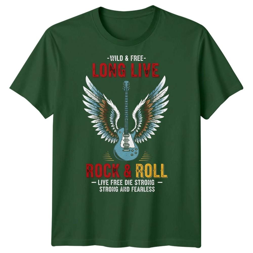 Wild Free Long Live Rock Roll Guitar Wings Unisexs Rock Music Tshirt