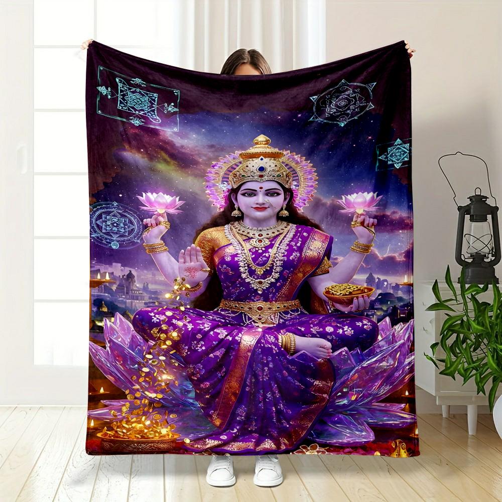 Purple Goddess with Lotus and Gold DecorFlannel blanket for bedroom, living room, sofa, and nap