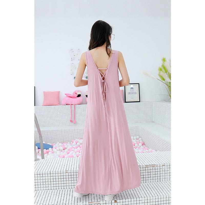 Летняя женская ночная рубашка с круглым вырезом, сексуальная, с завязками, длинное, свободное, большого размера, платье из модала