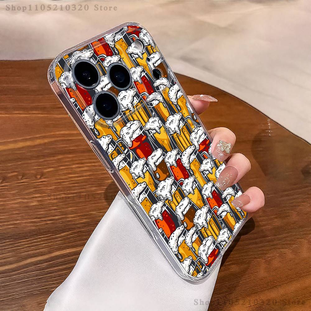 Чехол для телефона с рисунком 'Пивное искусство' для iPhone 17,16,15,14,13,12,11 Pro,Max,Plus,X,XS,XR,SE4,E Mini Прозрачный мягкий чехол