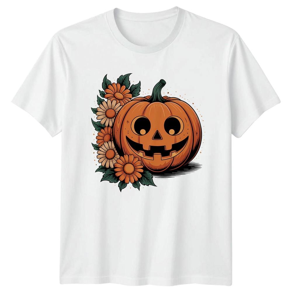 Smiling Jack O Lantern TShirt Floral Halloween Autumn Gift For Him And Her