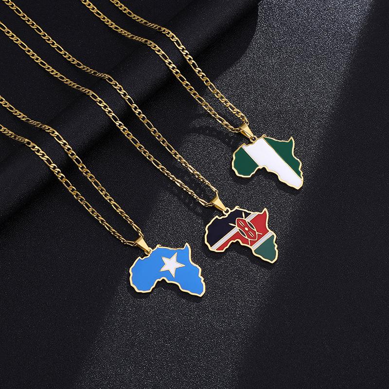 Африканская карта Хип-хоп Ожерелье из нержавеющей стали: Нигерия, Сомали, Ангола Дизайн