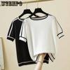 Short Sleeve Thin Knitted T Shirt Women Summer Tops Woman Clothes Striped Fashion T-Shirt Tee Shirt Femmel