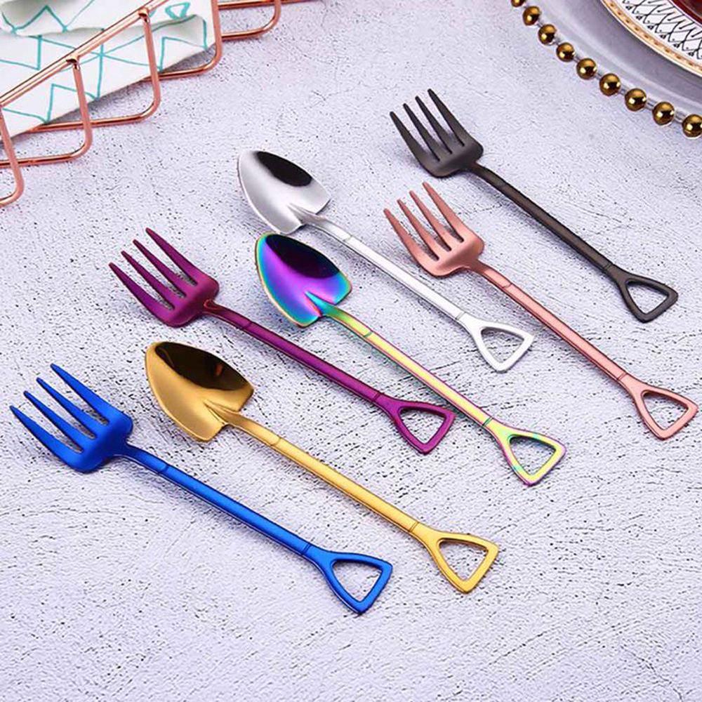New Long Handle Kitchen Ice Cream Stainless Steel Spoon Fork Shovel Shape