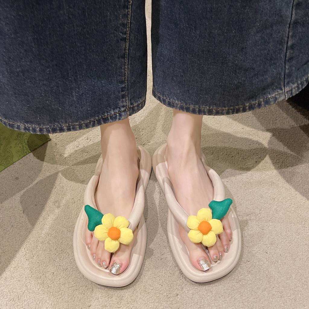 Милые цветочные шлепанцы женские летние уличные модные нескользящие мягкие пляжные туфли женские повседневные универсальные плоские сандалии De Mujer