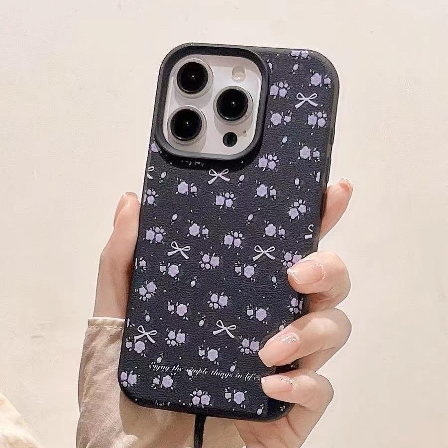Чехол-бампер с текстурой кожи для моделей Apple iPhone: 12 Pro, 14P, 15, 16, 17 Pro Max - Дизайн «Цветение сакуры» и Полное покрытие