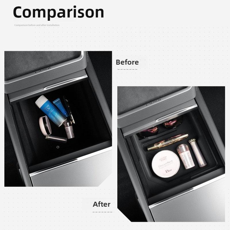 for Tesla New Model Y Juniper 2025 Center Console Storage Organizer Box Armrest Box Bottom Tray Cup Holder interior AccessoriesY