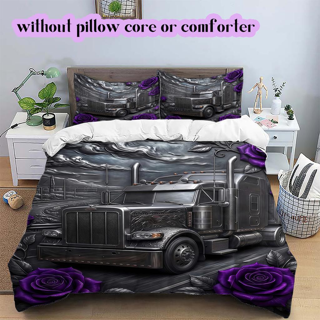 Purple Rose Gothic Pattern Bedding Quilt Set Quilt Cover Pillowcase Home Decoration Birthday Gift (1 * duvet cover + 2 * pillowcase, without core)