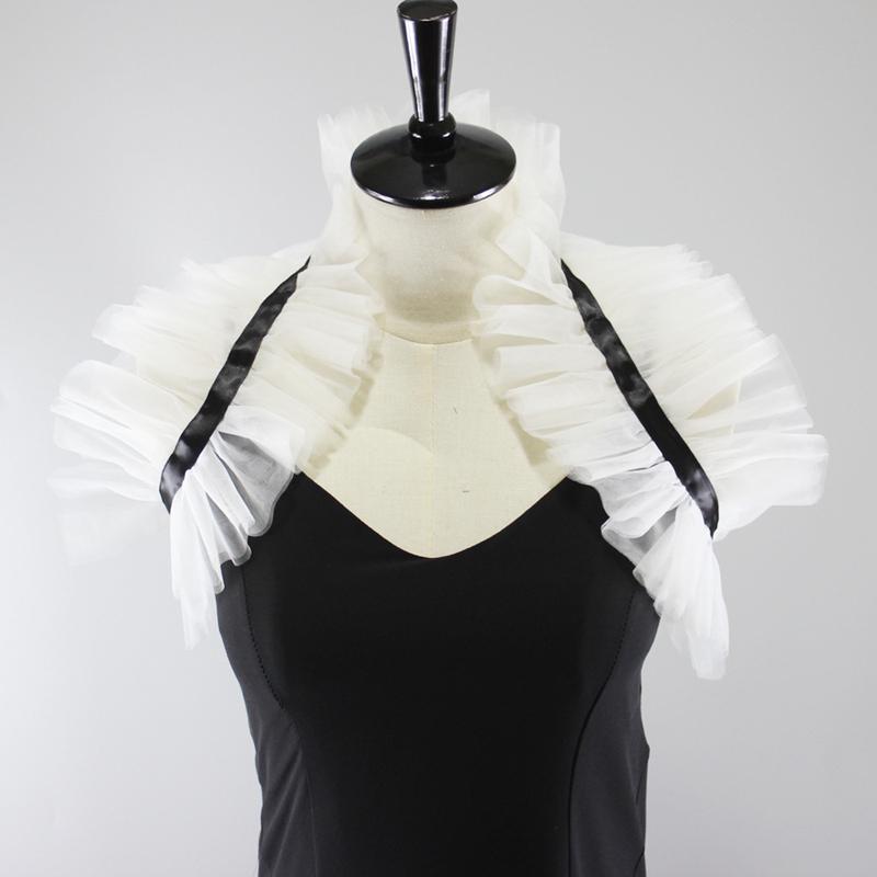 Fashion White Mesh Detachable Fake Collar Ruffle Tulle Shrug Scarf Decorative Collar Shoulder Wrap Stage Party Ornaments