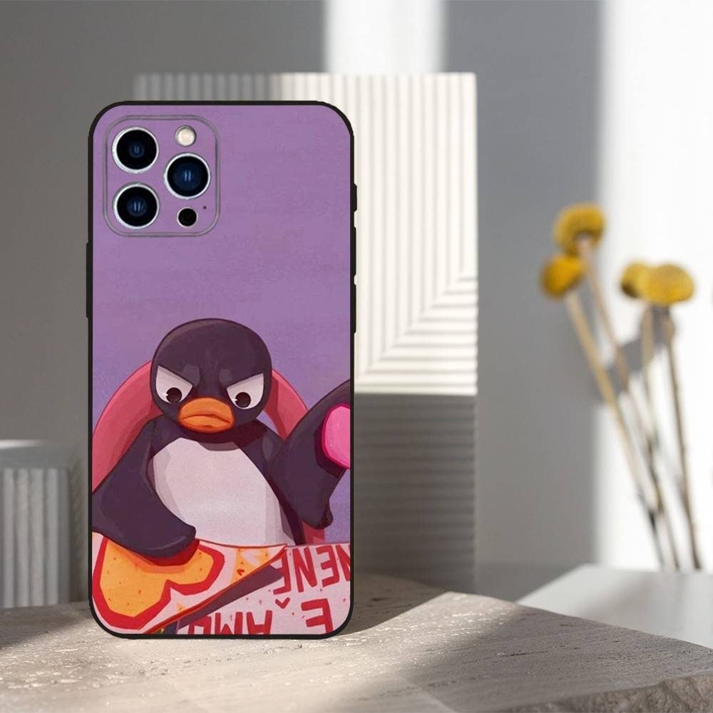 Cute Animal P-Pingu Penguin Case For iPhone 12,14,15,16,17,13,11,X,Mini,Plus,Pro Max,8,7,XR,SE,XS,Soft Silicone Black