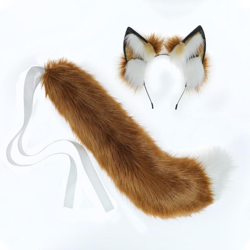 Головной убор с ушками животных на Хэллоуин, головной убор с хвостом зверя, аниме аксессуары, реквизит для косплея, маскарадные повязки с лисьими ушками для женщин, лисьий хвост