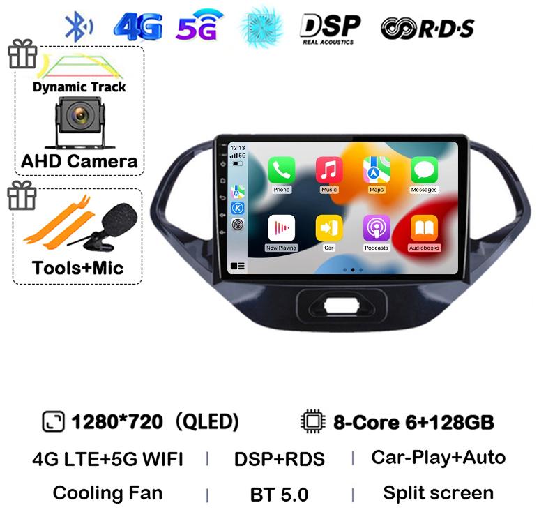 Android 14 Carplay Auto WIFI+4G Автомагнитола для Ford Figo 2015 2016 2017 2018 Мультимедийный стерео видеоплеер GPS 360 камера Аудио