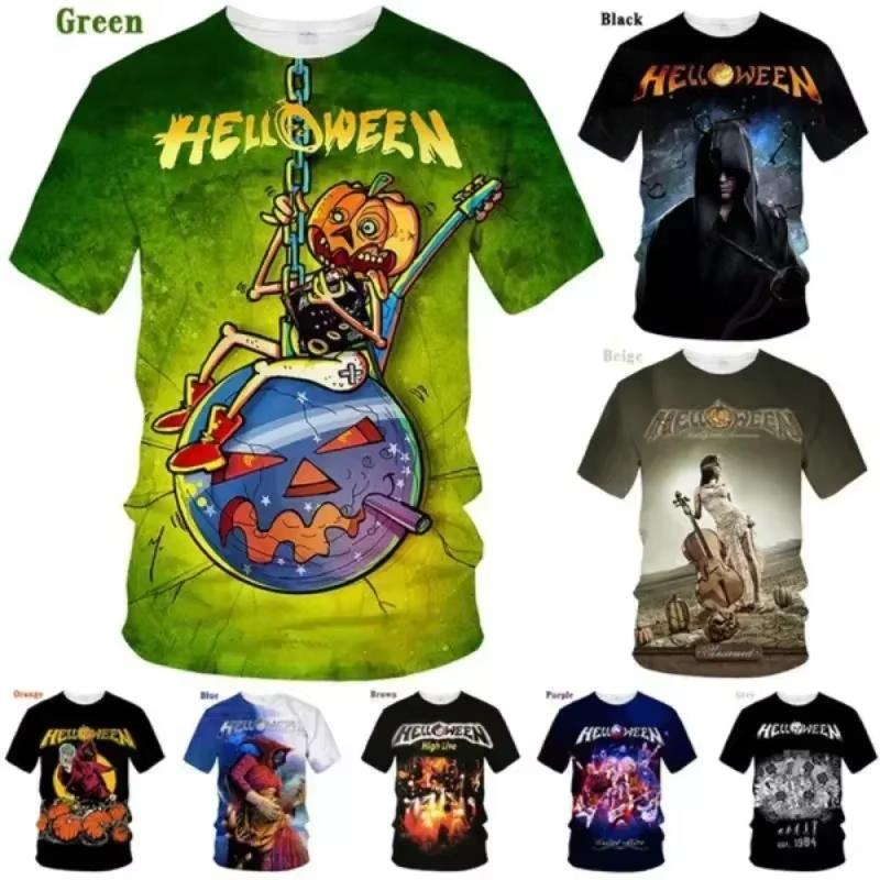 Футболка с 3D-принтом Rock Band Helloween для женщин и мужчин, летняя, с круглым вырезом, коротким рукавом, модная, с графическим рисунком, футболки для косплея