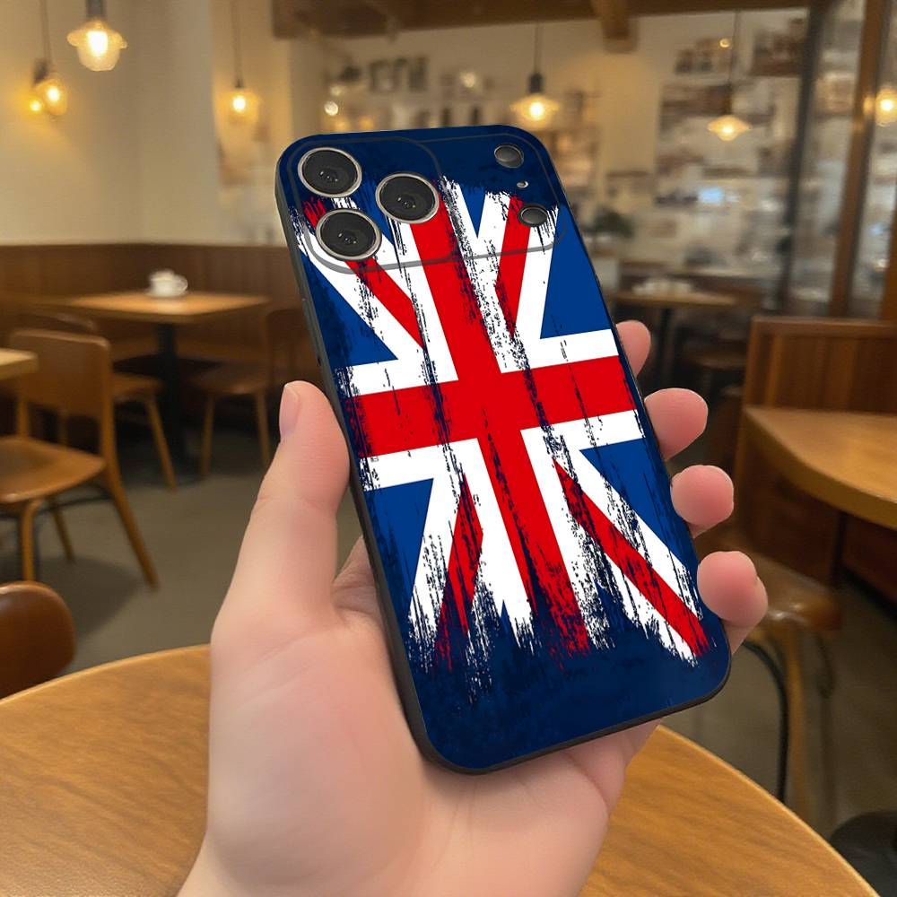Чехол-бампер Union Jack Британский UK Черный Мягкий Чехол для Телефона Для iPhone 17,16,15,14,13,12,11,Pro,Max,Plus
