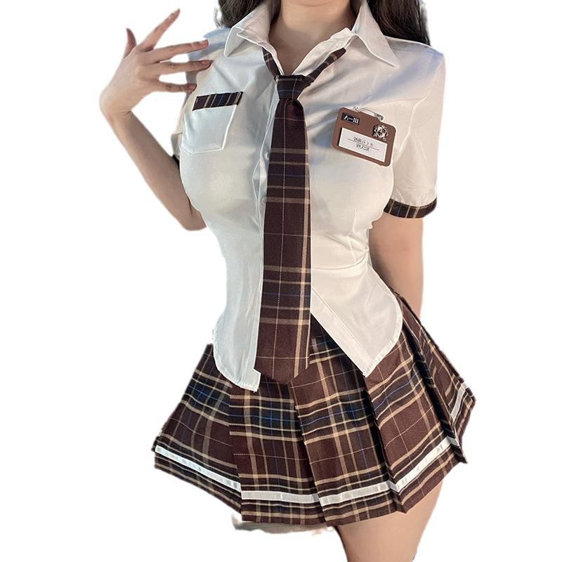 Sexy lingerie JK sexy student uniform dead library water temptation short skirt with pleated skirt plaid college style suit