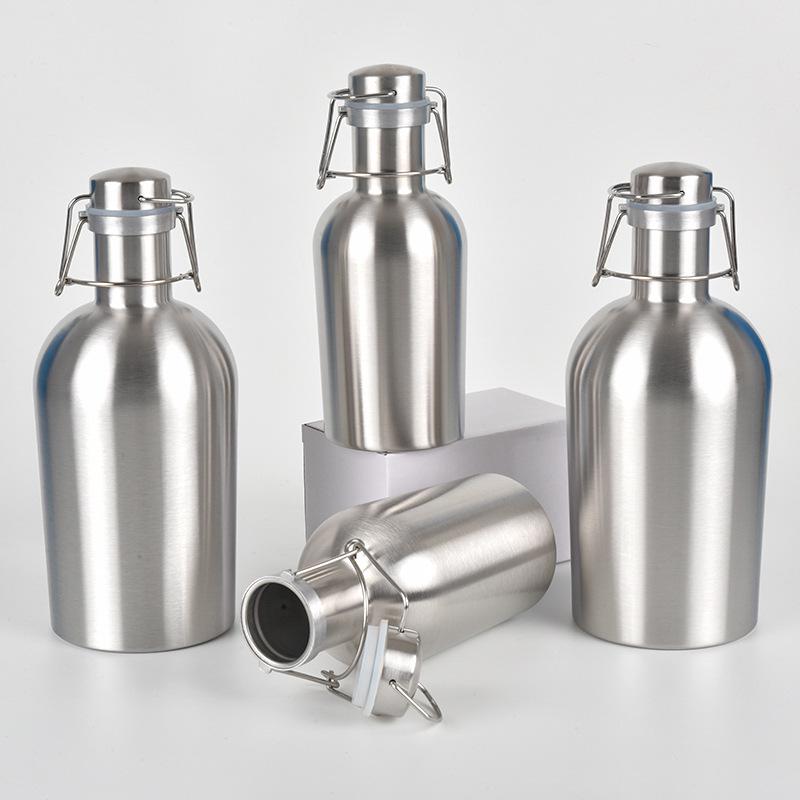 Large 304 Stainless Steel Sports Water Bottle, 64oz/2L Beer & Wine Flask