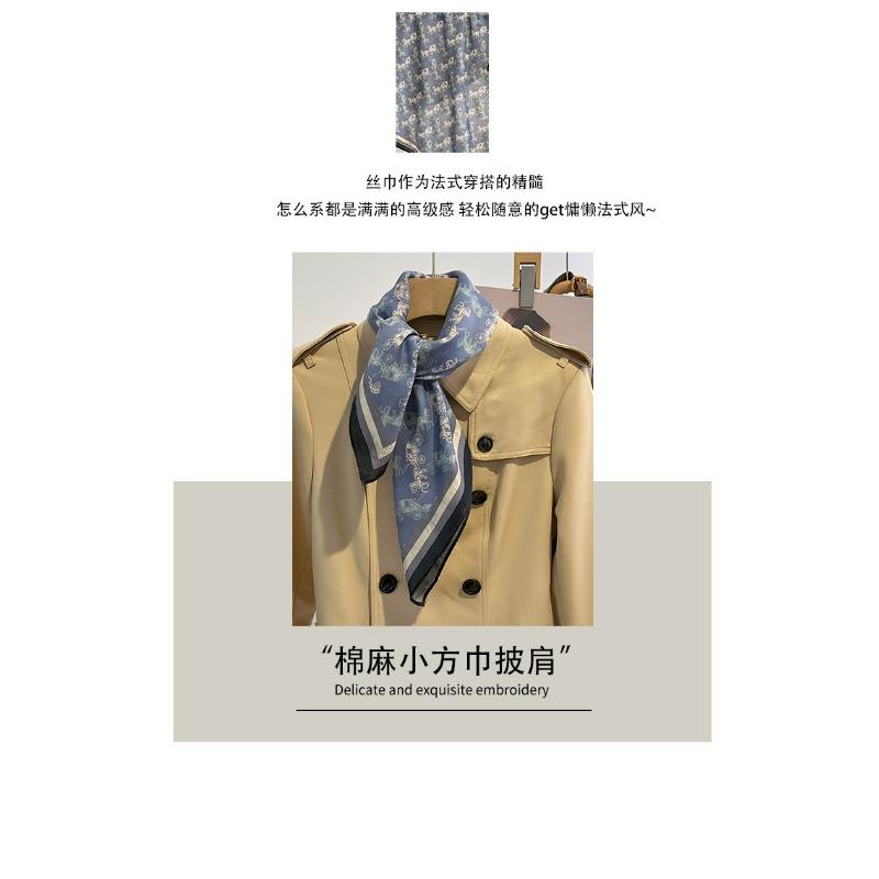 European Style Small Square Scarf Carriage Pattern Cotton Linen Feel Fashion Neck Scarf For Women