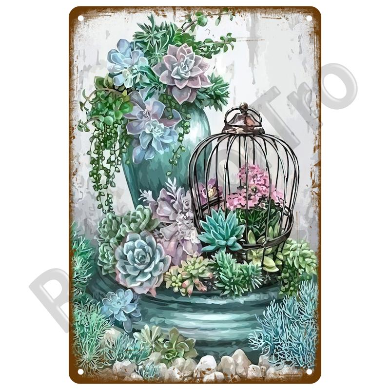 Vintage Metal Plaque Plates Decor Garden Flower Rules Metal Sign For Pub Bar Home Wall Decor Art Tin Signs Flower Poster Gift