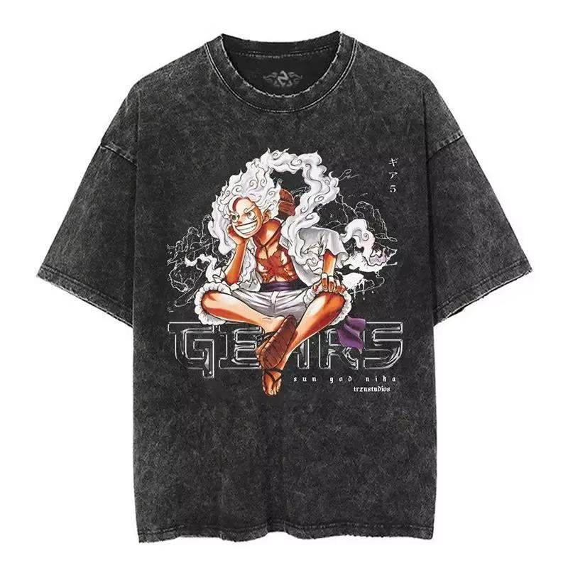 Japanese Anime ONE PIECE Graphic  Cotton Print TShirt Retro Washed Shortsleeved Top for Men Women YK Harajuku Tee
