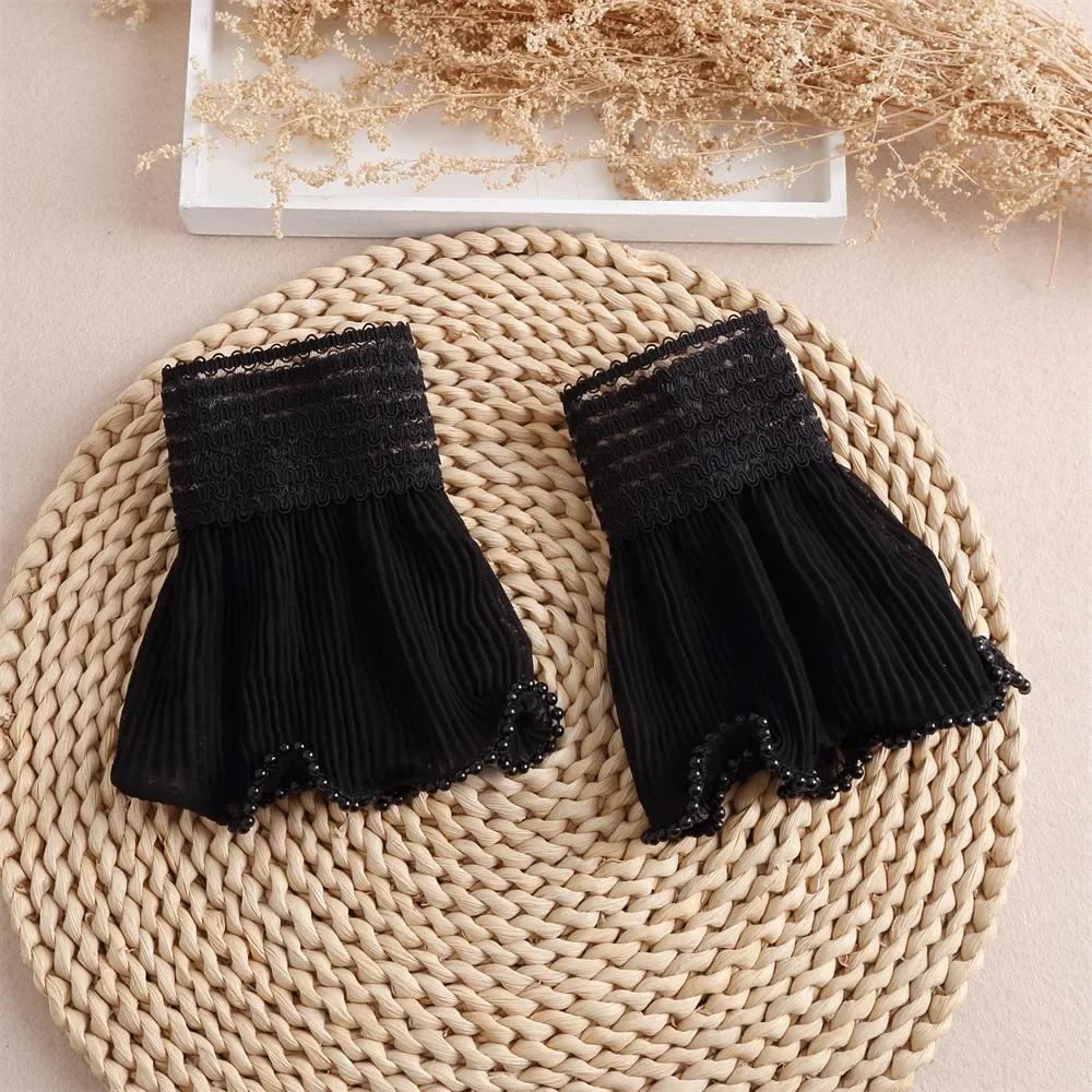 Women Detachable Sleeve Fake Cuffs Female Lace Thin Pleated Flare Sleeve False Cuffs Ruffles Wristband Decorative Accessory
