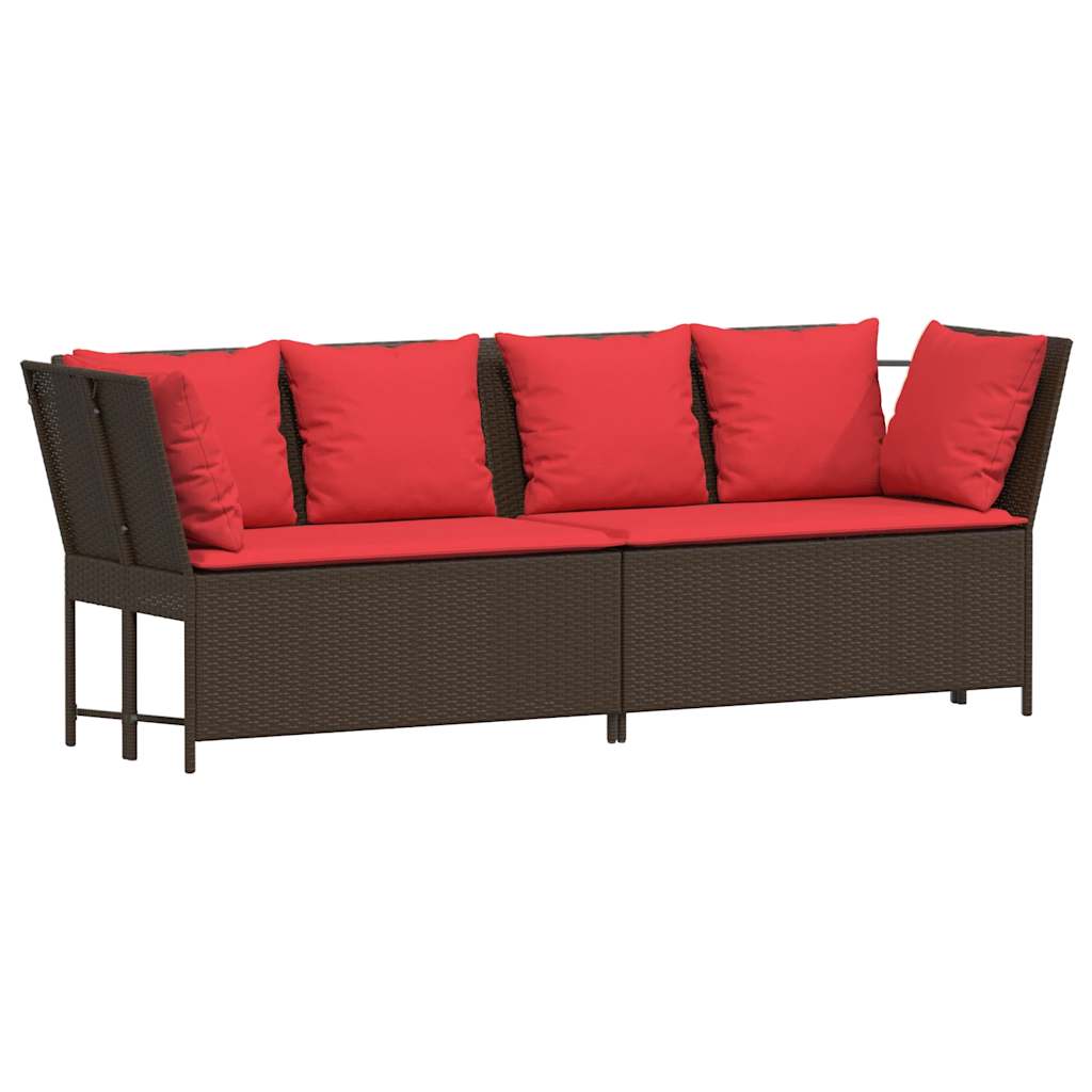 Garden Sofa with Cushions Brown Poly Rattan