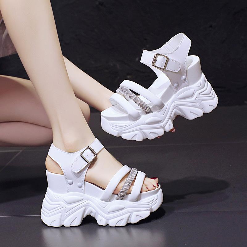 Fashion Sandals Women Platform Shoes 2024 Summer Open Height Increasing 10Cm High Heel Ladies Sandal Wedges Chunky Shoes Sandalias Mujer