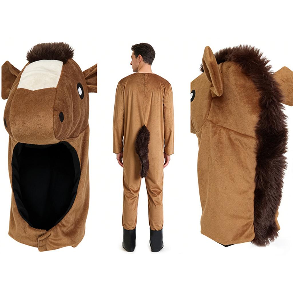 Unisex Horse Costume Full Body Jumpsuit with Hood Tail and Ears Suitable for Cosplay Events Parties and Performances