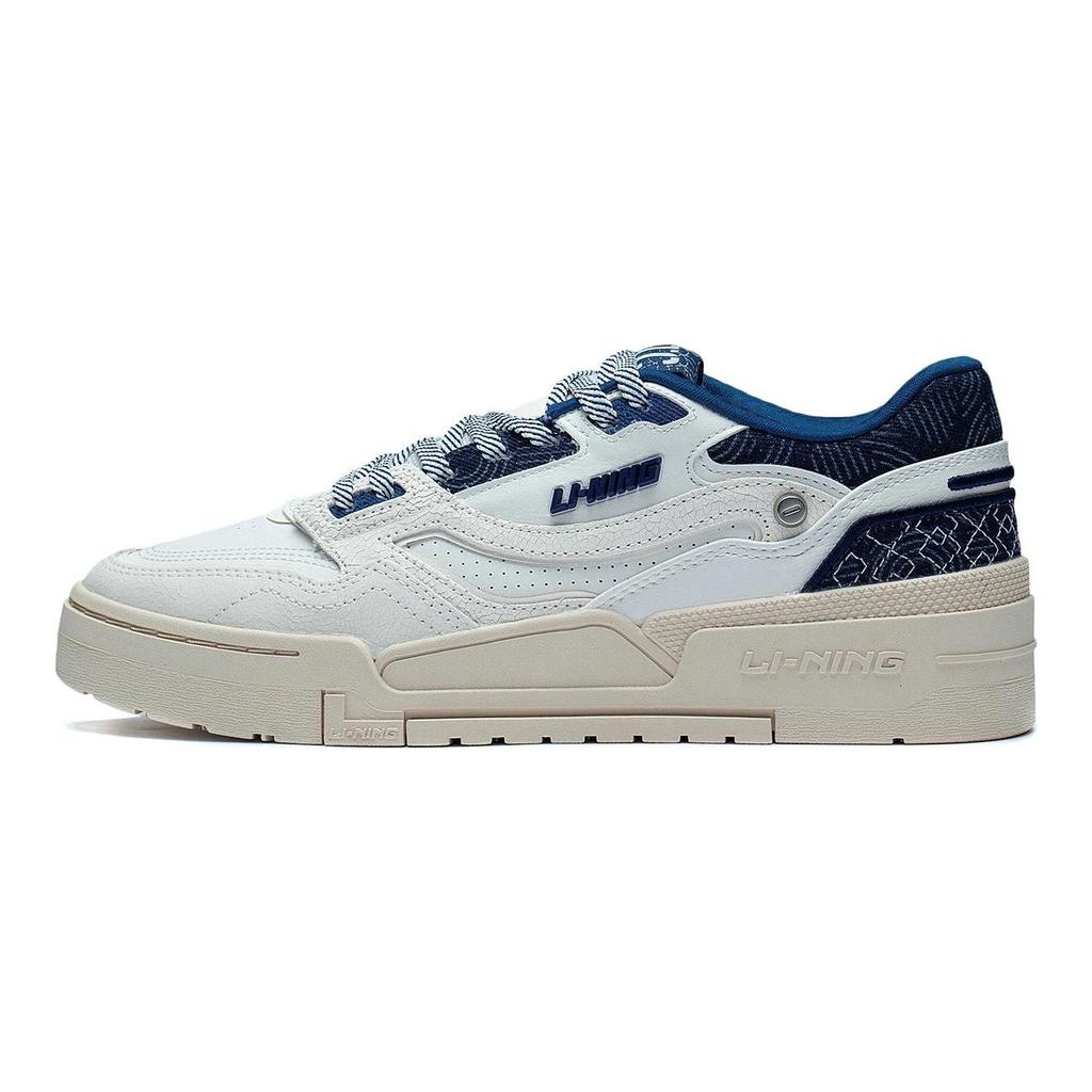 Li Ning 001 BTC Prm Синтетическая кожа Устойчивые к истиранию Дышащие Низкие Скейтбордические кроссовки Мужские Белый Синий AGCT003-1