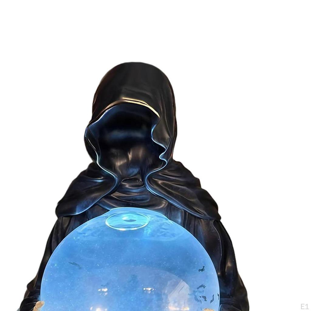 Reaper Statue with Flying Ball,Creepy Fantasy Collectible Spooky Halloween Decor Light Up Bookshelf