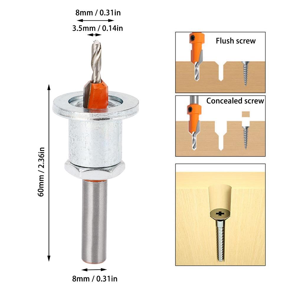 3.5 x 8mm Adjustable Depth Bit Silver Color Taper Hole Drill Woodworking Drill Bit  Woodworking