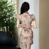 Женское темпераментное тонкое платье Cheongsam в стиле ретро, ​​элегантное полуводолазка с цветочным принтом и короткими рукавами, ажурное платье на бедрах