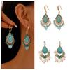 Turquoise Ethnic Style Tassel Earrings Pearl Flower Shape Earrings Pendant Women