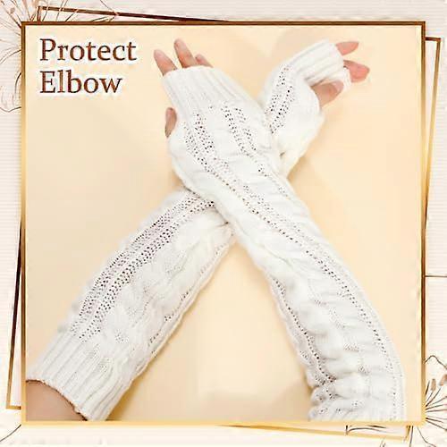 50cm Arm Warmers Hand Warmer for Women Long Fingerless Gloves Autumn Winter Thickened Mitten Knitted Arm Sleeve+Thumb Hole