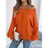 Женские свитера Осень Зима Однотонные Ажурные С длинным рукавом Рваные С открытыми плечами Пуловер