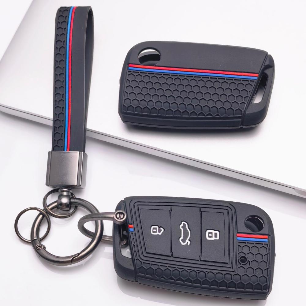 Силиконовый чехол для автомобильного ключа с брелком, подходит для Volkswagen VW Golf 7 MK7 Tiguan MK2 Touran L для Skoda, Подходит для Volkswagen Golf Tiguan Octavia A7