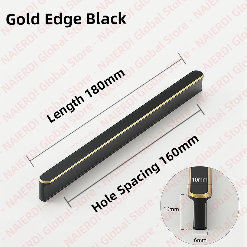 NAIERDI American Style Black Cabinet Handles Aluminum Alloy Long Furniture Handle Kitchen Cupboard Pulls Drawer Knobs Hardware
