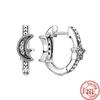 Authentic S925 Sterling Silver Earring Flower Tree Heart Stars Moon Sparkling Pavé Stud Earrings Women Fashion DIY Charms Jewelry
