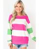 Rose Red Colorblock Striped Drop Shoulder Long Sleeve Top