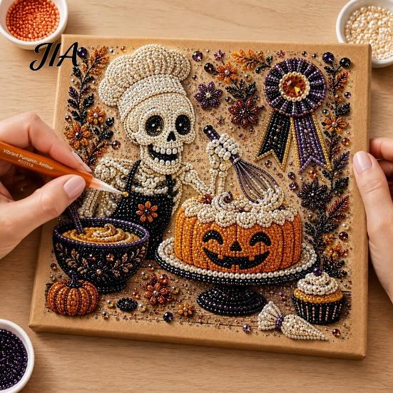 Home Decoration Projects Ghost Faux Pearl Art Kit, Halloween Painting DIY Cute Unique Artistic Bead Work Absurd Skeleton 3D Craft Kit for Adults,