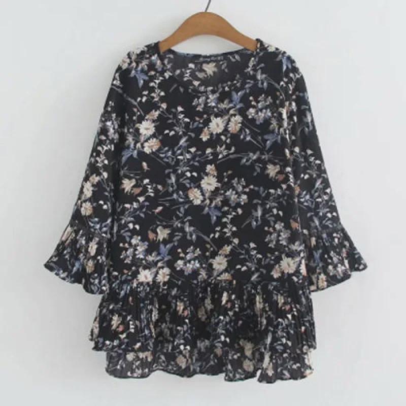 Женский шифоновый топ с цветочным принтом и рукавами-фонариками в европейском и американском стиле - коллекция Лето 2025