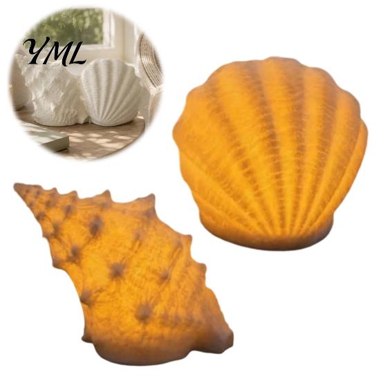 Safe Midnight Navigation Conch Shell Night Light, Resin LED Lamp with Auto Timer, Beach House Decor Theme Decorative Lighting for Coastal Bedroom