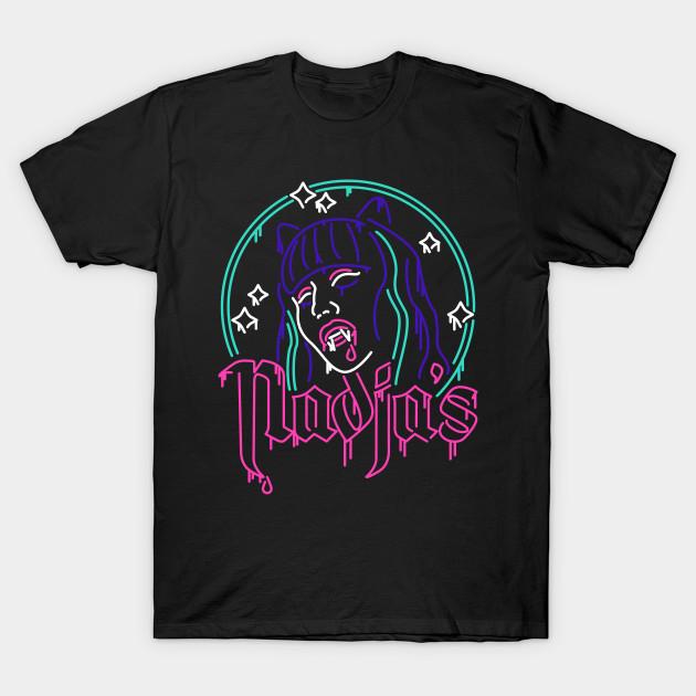 Asian Size Men Black Print T-shirt Neon Nadja'S Nightclub No-Cut Heat Transfer Print Cotton Tshirt