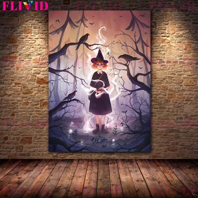 Ведьма и ее кот Настенная картина маслом «Тыквенная ведьма в дождливую ночь» Украшение гостиной