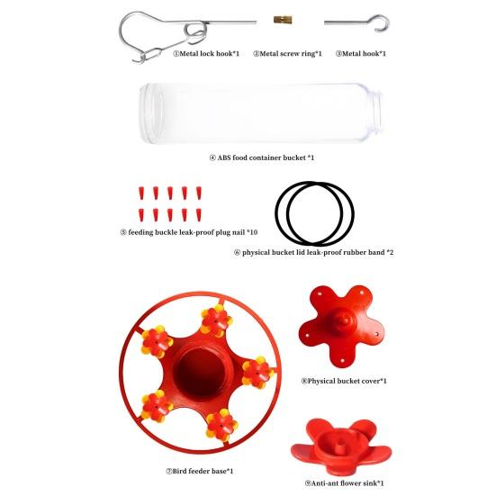 360ml Hummingbird Feeder Hanging Feeder with Anti-Ant Guard Bird Feeder with 5 Flower Feeding Ports Circular Perch for Garden Backyard