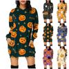 Women's Halloween Printed Long Sleeve Hooded Pullover Dress Tops