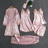 Silk Satin Pajama Set 5 Lace Patchwork Women's Pajama Set Top Shorts Loose Girdle Women's Pajama Home Wear with Chest Pad