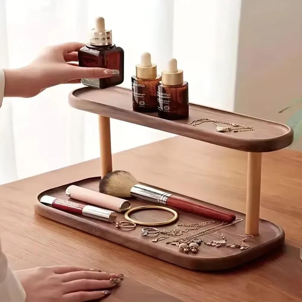 Деревянная полка для хранения Винтажная полка для хранения из массива дерева Двухъярусная полка для хранения Полка для демонстрации Настольный органайзер Полка Парфюмерия Помада Ювелирные изделия